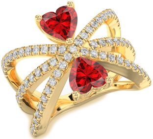 Diamond Emerald Gold Two Heart Birthstone Ring