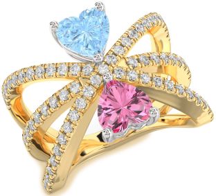 Diamond Gold Silver Two Heart Promise Ring