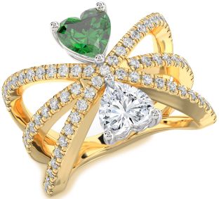 Diamond Gold Silver Two Heart Promise Ring