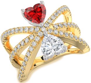 Diamond Emerald Platinum & Yellow Gold Two Heart Birthstone Ring