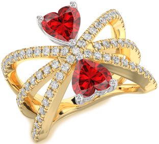 Diamond Emerald Platinum & Yellow Gold Two Heart Birthstone Ring