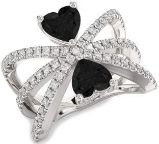 Black Diamond Silver Two Heart Ring