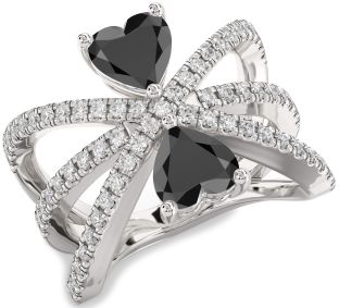 Diamond Black Onyx Silver Two Heart Ring