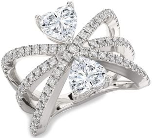Diamond Silver Two Heart Ring