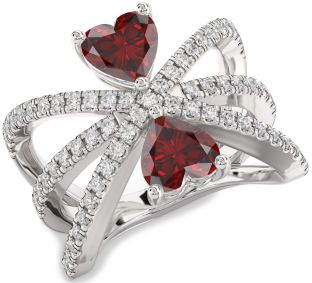 Diamond Emerald Silver Two Heart Birthstone Ring