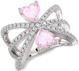 Diamond Rose Quartz Silver Two Heart Ring