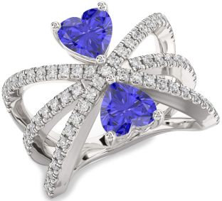 Diamond Tanzanite Silver Two Heart Ring