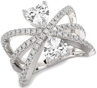 Diamond White Sapphire Silver Two Heart Ring