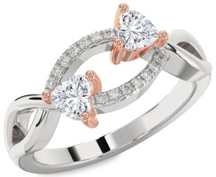 Diamond Silver & 10K Rose Gold Two Heart Ring