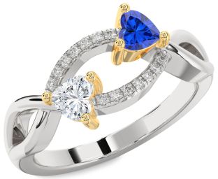 Diamond White Yellow Gold Two Heart Promise Ring