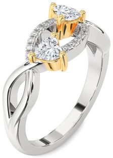 Diamond Silver & 10K gold Two Heart Ring