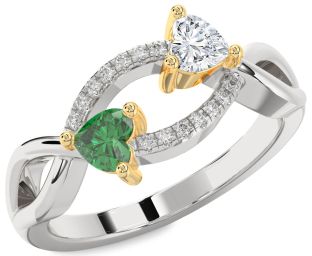 Diamond Gold Silver Two Heart Promise Ring