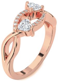 Diamond Rose Gold Two Heart Ring
