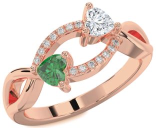 Diamond Rose Gold Silver Two Heart Promise Ring