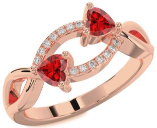 Diamond Emerald Rose Gold Two Heart Birthstone Ring