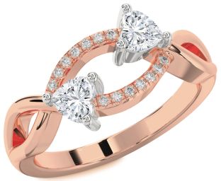 Diamond White Rose Gold Two Heart Ring