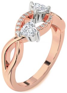 Diamond White Rose Gold Two Heart Ring