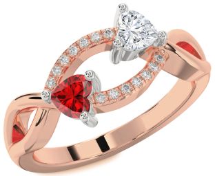 Diamond Emerald Platinum & Rose Gold Two Heart Birthstone Ring