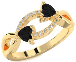 Black Diamond Gold Two Heart Ring