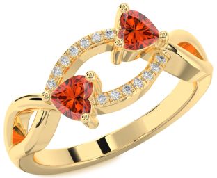 Diamond Fire Opal Gold Two Heart Ring