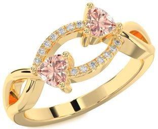 Diamond Morganite Gold Two Heart Ring