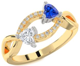 Diamond White Yellow Gold Two Heart Promise Ring