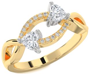 Diamond White Yellow Gold Two Heart Ring