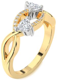 Diamond White Yellow Gold Two Heart Ring