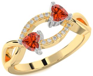 Diamond Fire Opal Gold Silver Two Heart Ring
