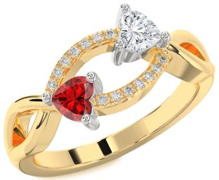 Diamond Emerald Platinum & Yellow Gold Two Heart Birthstone Ring