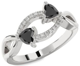 Diamond Black Onyx Silver Two Heart Ring