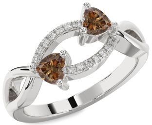 Chocolate Brown Diamond Silver Two Heart Ring
