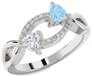 Diamond Silver Two Heart Promise Ring