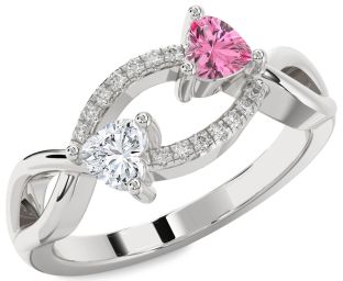 Diamond Silver Two Heart Promise Ring