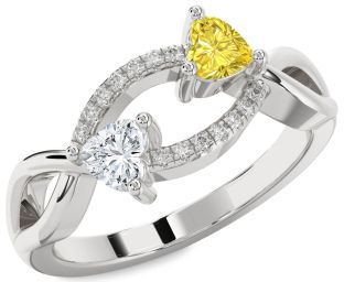 Diamond Silver Two Heart Promise Ring
