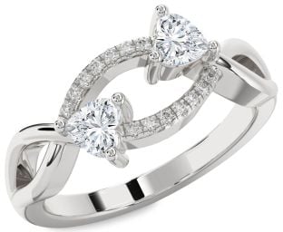 Diamond Silver Two Heart Ring