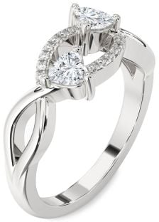 Diamond White Gold Two Heart Ring
