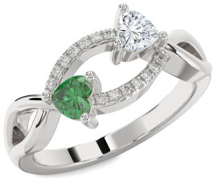 Diamond Silver Two Heart Promise Ring