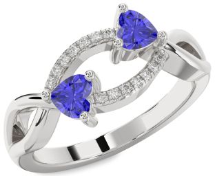 Diamond Tanzanite Silver Two Heart Ring
