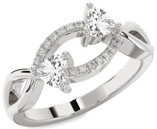 Diamond White Sapphire Silver Two Heart Ring