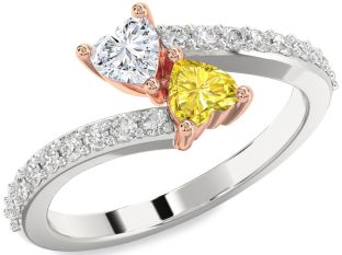 Diamond White Rose Gold Two Heart Promise Ring