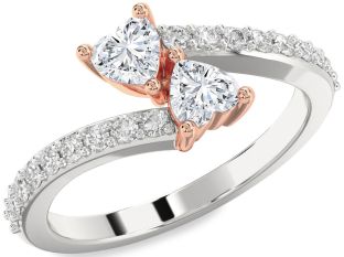 Diamond Silver & 10K Rose Gold Two Heart Ring