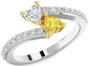 Diamond White Yellow Gold Two Heart Promise Ring