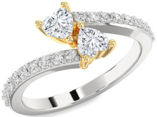 Diamond Silver & 10K gold Two Heart Ring