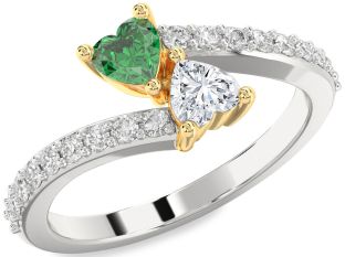 Diamond Gold Silver Two Heart Promise Ring