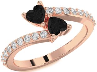 Black Diamond Rose Gold Two Heart Ring