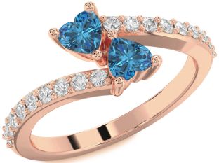 Blue Diamond Rose Gold Two Heart Ring