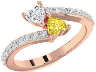 Diamond Rose Gold Silver Two Heart Promise Ring