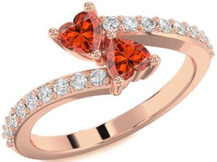 Diamond Fire Opal Rose Gold Two Heart Ring