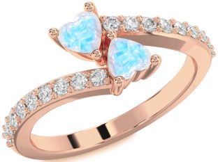 Diamond Moonstone Rose Gold Two Heart Ring